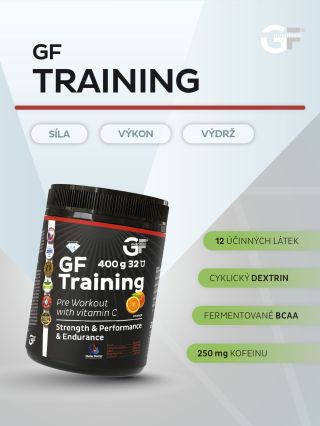GF TRAINING Komplexní směs pro podporu výkonu a regenerace. Vhodná před, během i po fyzické aktivitě – pro energii,...