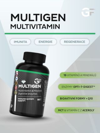 MULTIGEN Multivitamin Komplexní multivitamin s minerály, bioaktivními formami živin a trávicími enzymy pro každodenní...
