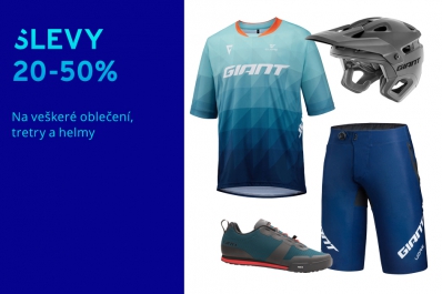 Slevy 20-50% na veškeré oblečení, tretry a helmy