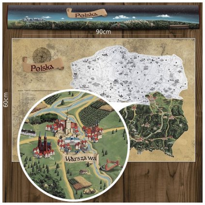 Stieracia mapa Poľska DELUXE XL strieborná 1
