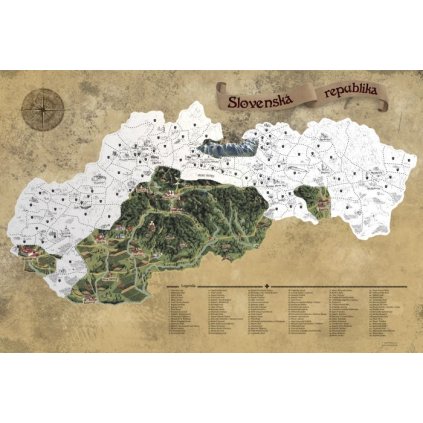 Stírací mapa Slovenska DELUXE XL - stříbrná