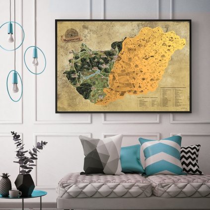 Stírací mapa Maďarska DELUXE XL - zlatá