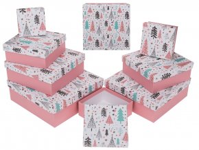 Vánoční dárkové krabičky Růžové se stromečky
