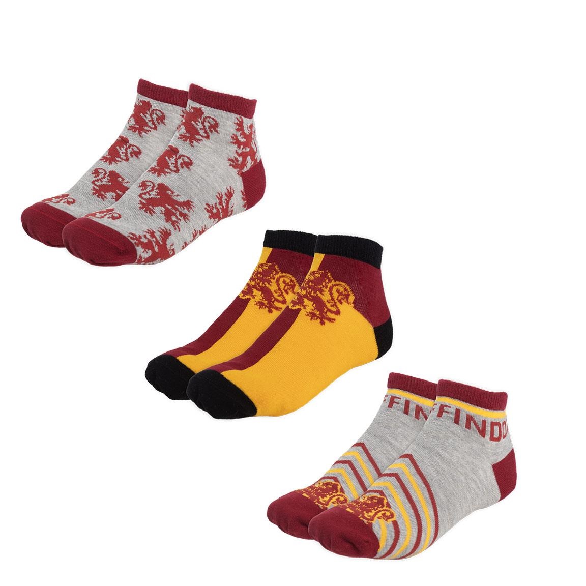 Harry Potter - set 3 párů kotníkových ponožek Nebelvír - v2 M/L