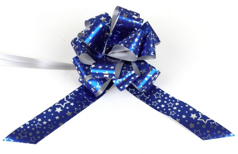 Vánoční stahovací stuha 15cm Modrá se stříbrnými hvězdami