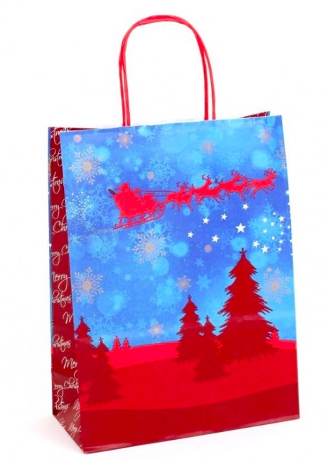 Dárkové tašky malé vánoční 27x10x22cm Červená s baňkami