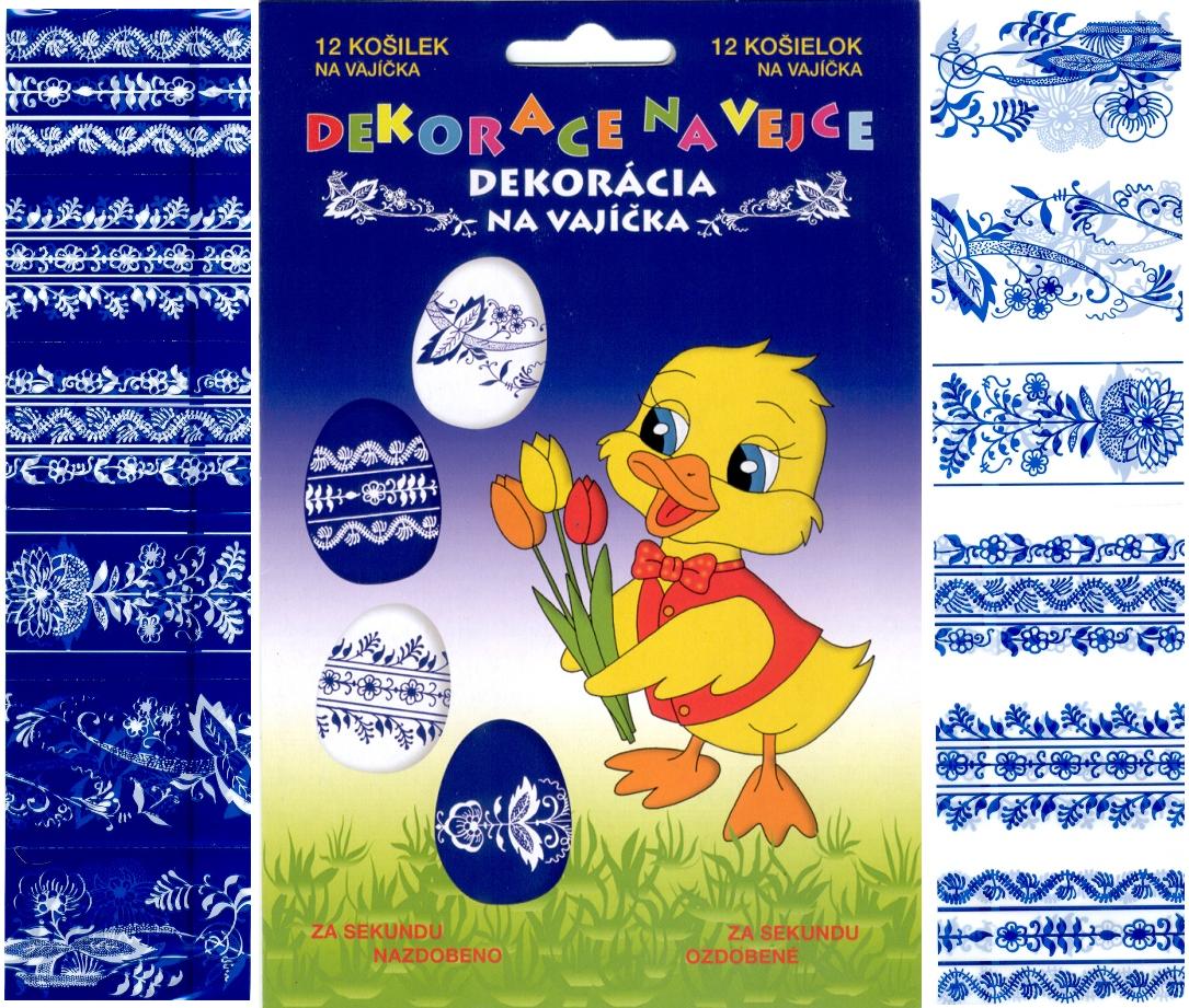 Dekorace na velikonoční vajíčka - Smršťovací folie 12ks Tradiční modrobílé