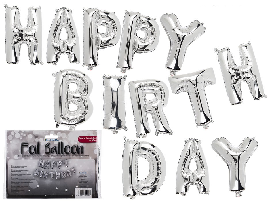Narozeninové balónky písmena Happy Birthday Stříbrné