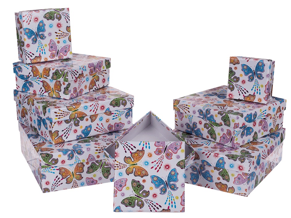 Dárkové krabičky Bílé s motýli Velikost 20x20x7,5cm