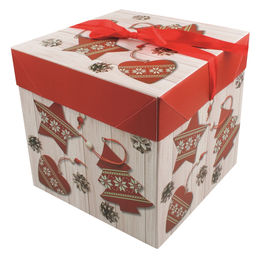 Vánoční skládací krabička s mašlí XS 10,5cm Červená s perníčky