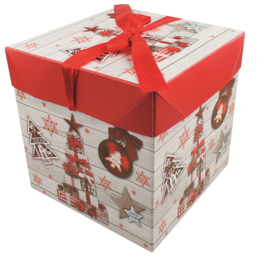 Vánoční skládací krabička s mašlí XS 10,5cm Červená se stromečkem z dárků