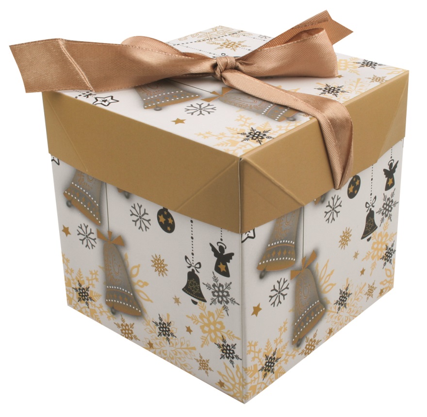 Vánoční skládací krabička s mašlí XS 10,5cm Zlatá