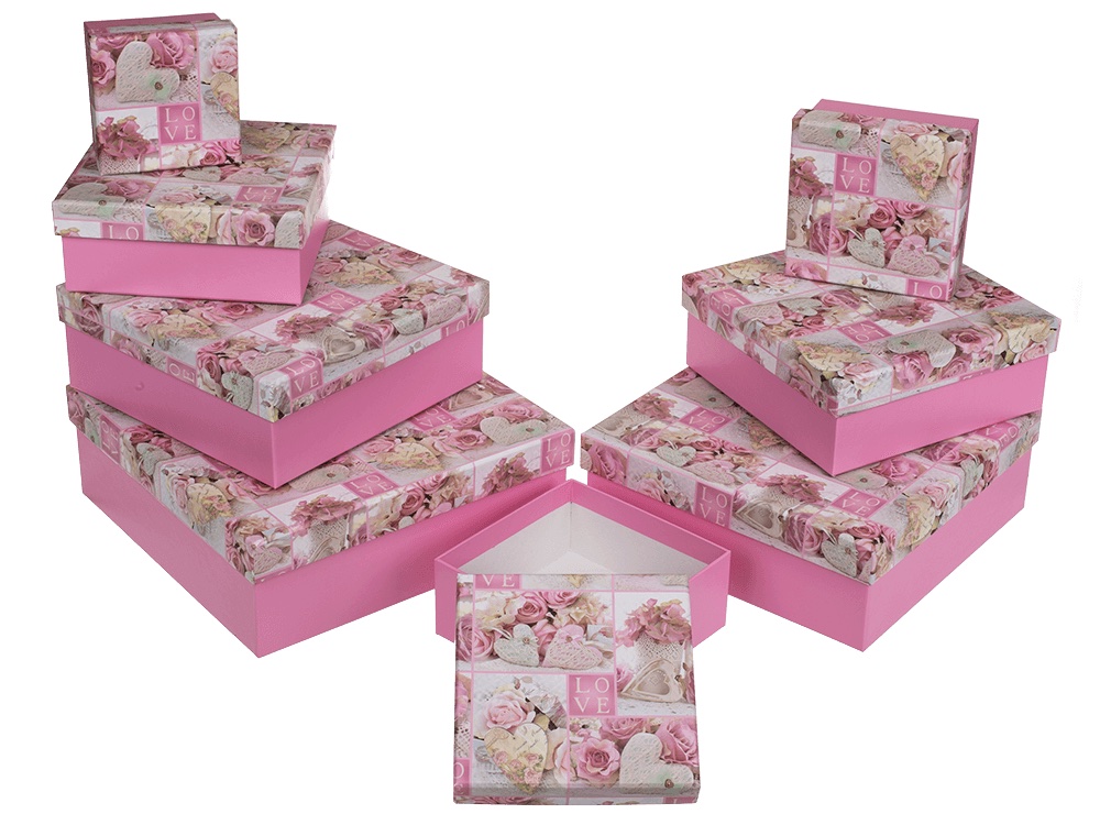 Dárkové krabičky Růžové s růžemi a srdíčky Velikost 8x8x4cm