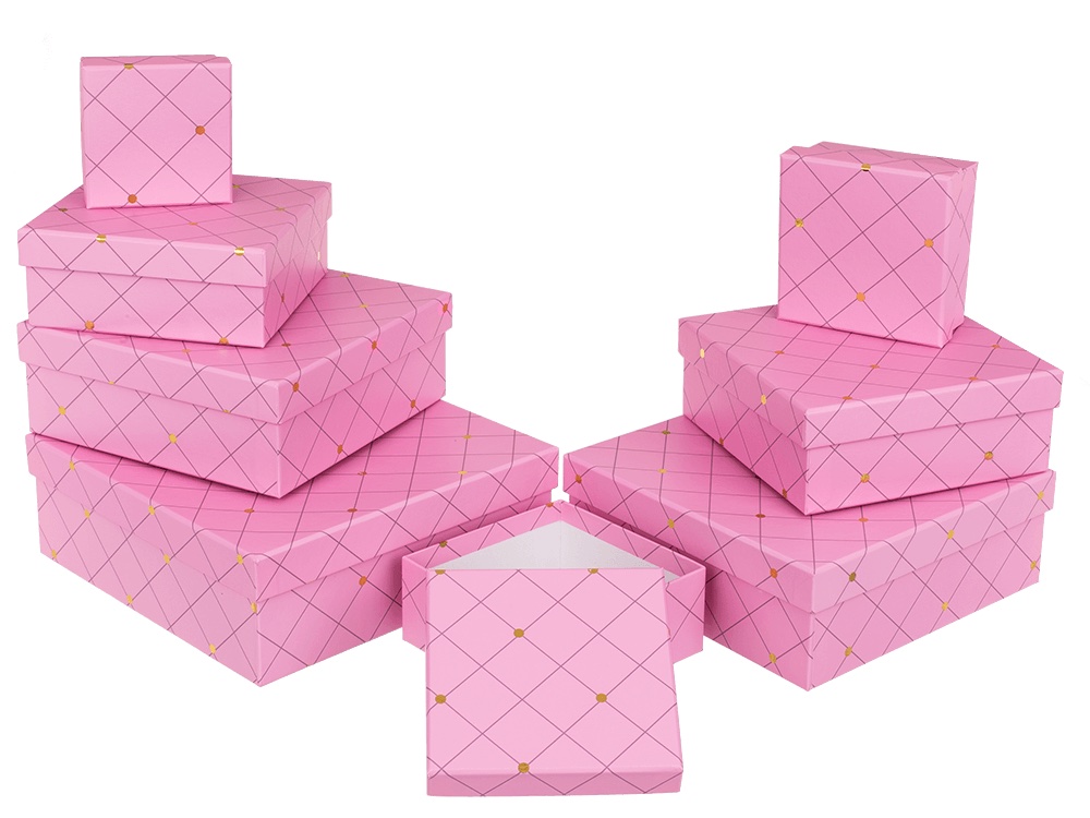 Dárkové krabičky Růžové se zlatými tečkami Velikost 14x14x6cm