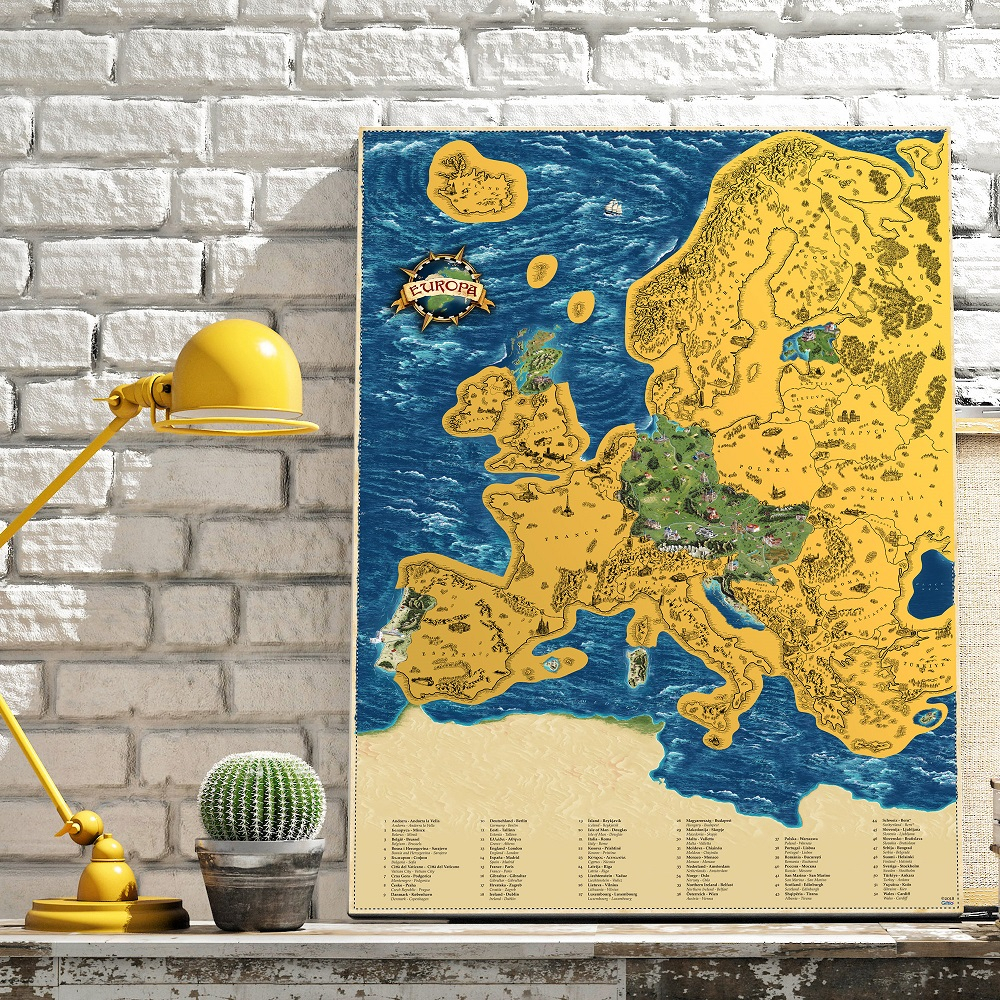 Stírací mapa Evropy DELUXE XL zlatá