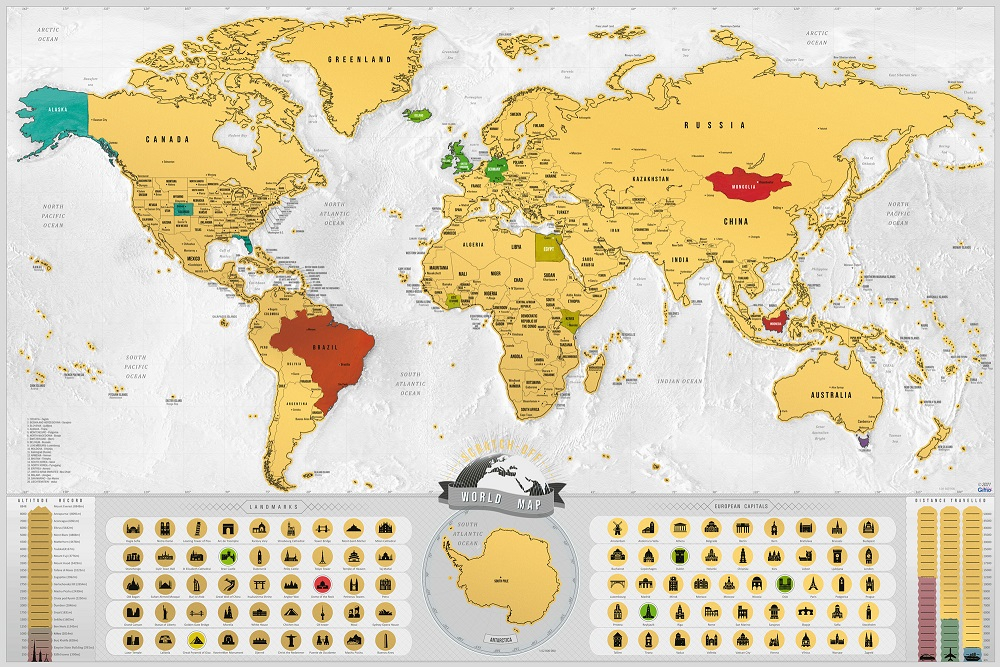 Stírací mapa Svět Deluxe XL Blanc zlatá