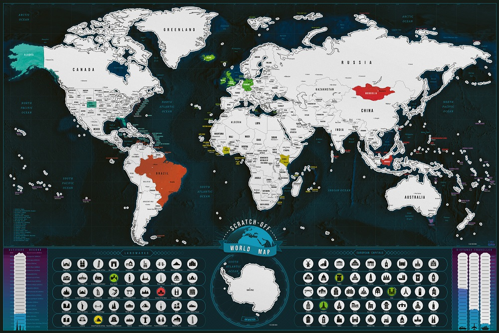 Stírací mapa Svět Deluxe XL classic stříbrná
