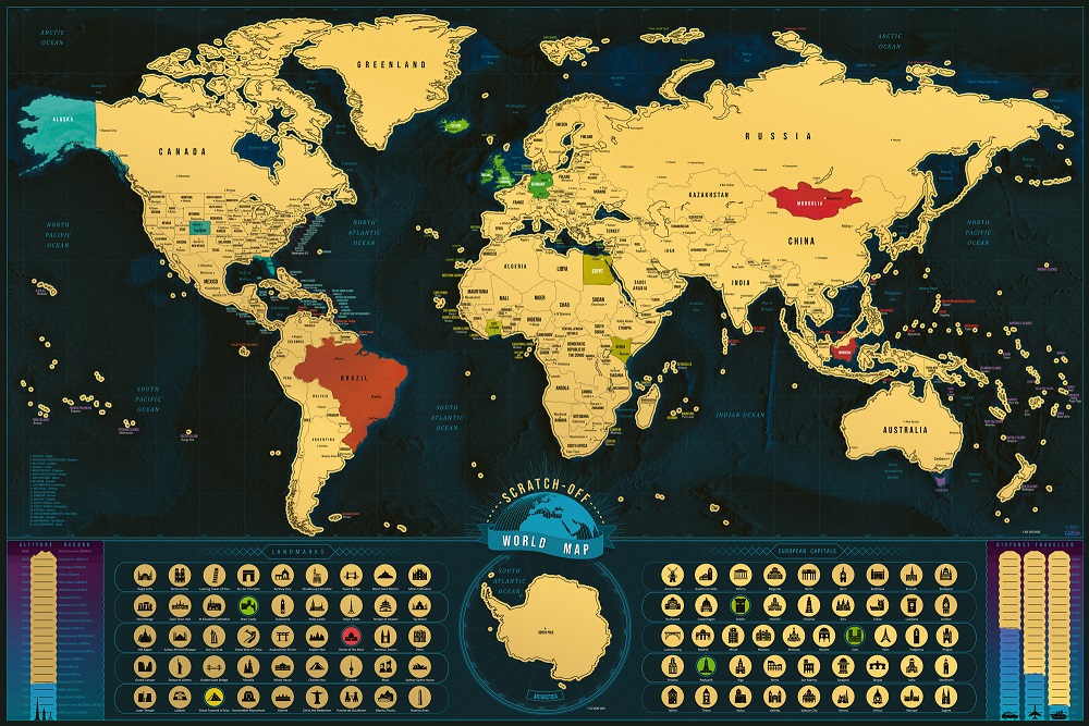 Stírací mapa Svět Deluxe XXL classic zlatá