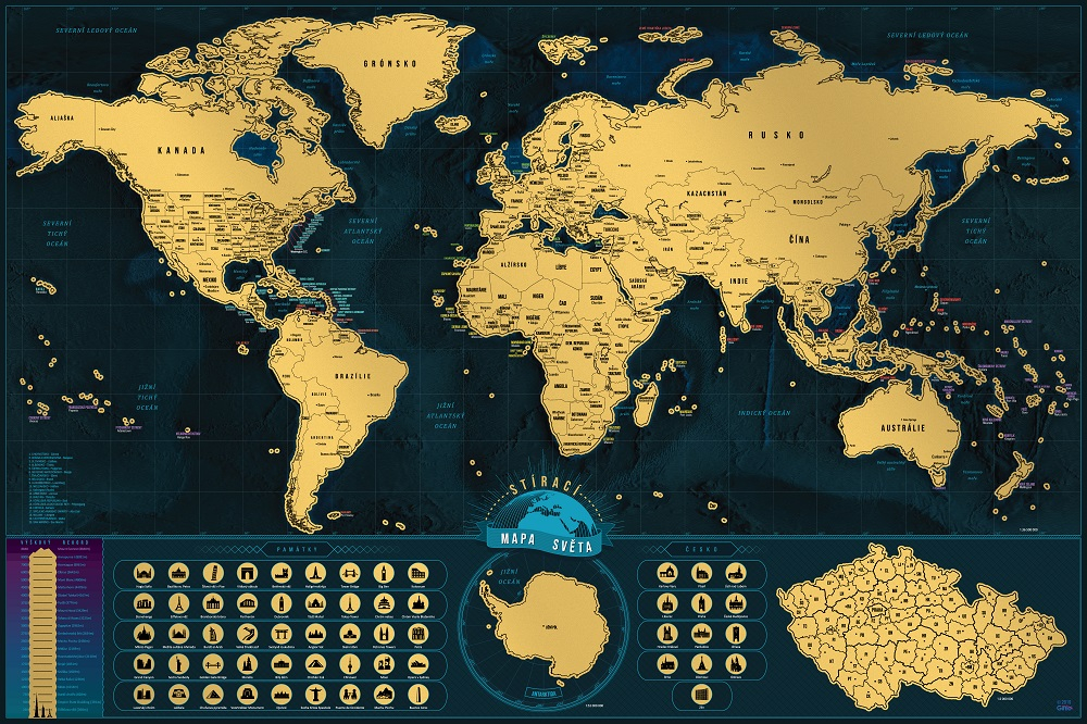 Stírací mapa světa - česká verze Deluxe XL