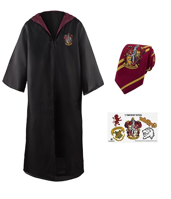 Harry Potter - Nebelvírský kouzelnický plášť s kravatou a tetovačkami XS