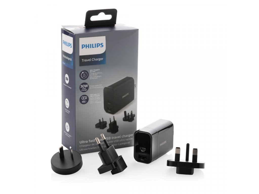 Cestovní adaptér Philips, USB-C, USB-A