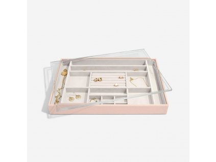 Box na šperky s průhledným víkem Stackers Blush Supersize Ring & Accessory Layer with Display Lid | růžová