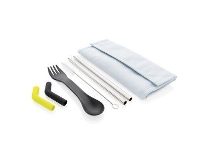 Set příborů a slámek Tierra, 2ks, XD Design | světle modrá