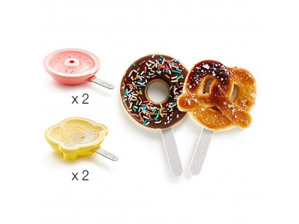 75806 22 tvoritka na nanuky ve tvaru donutu a precliku lekue donut 2ks pretzel 2ks