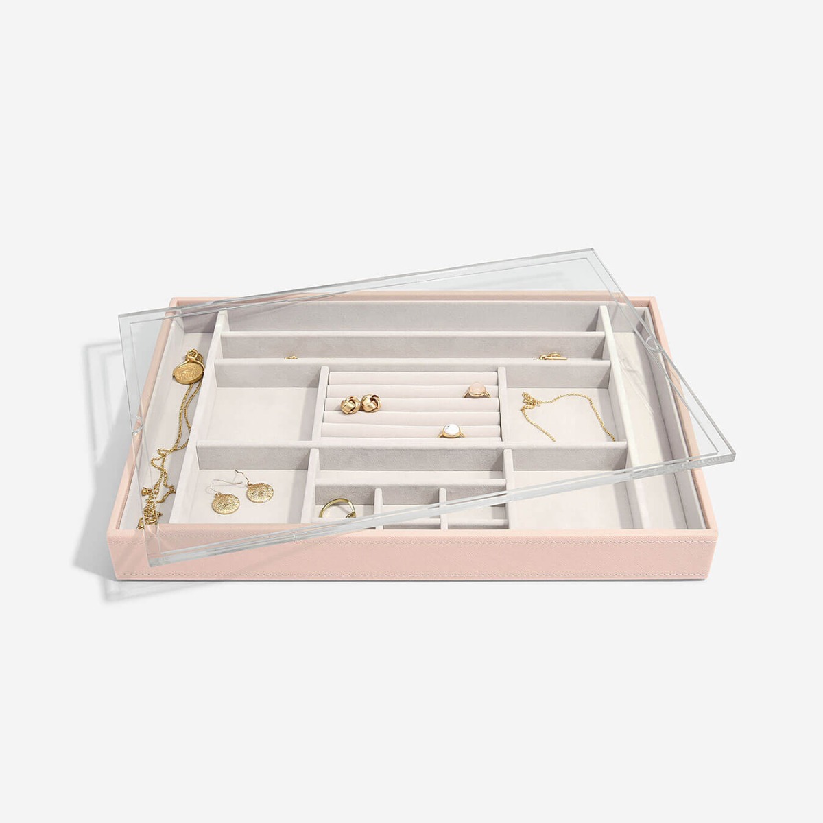 Box na šperky s průhledným víkem Stackers Blush Supersize Ring & Accessory Layer with Display Lid | růžová