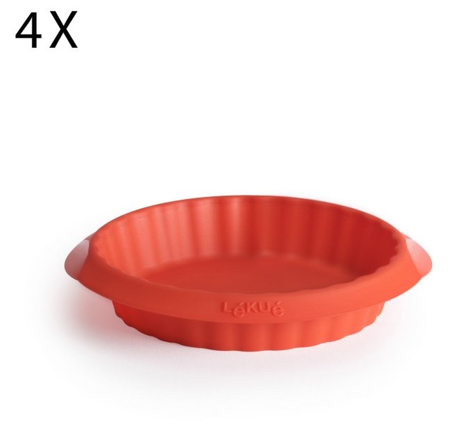 Silikonové formy na tartaletky Lékué Single Tartelette Mould 12 cm, 4ks | červená
