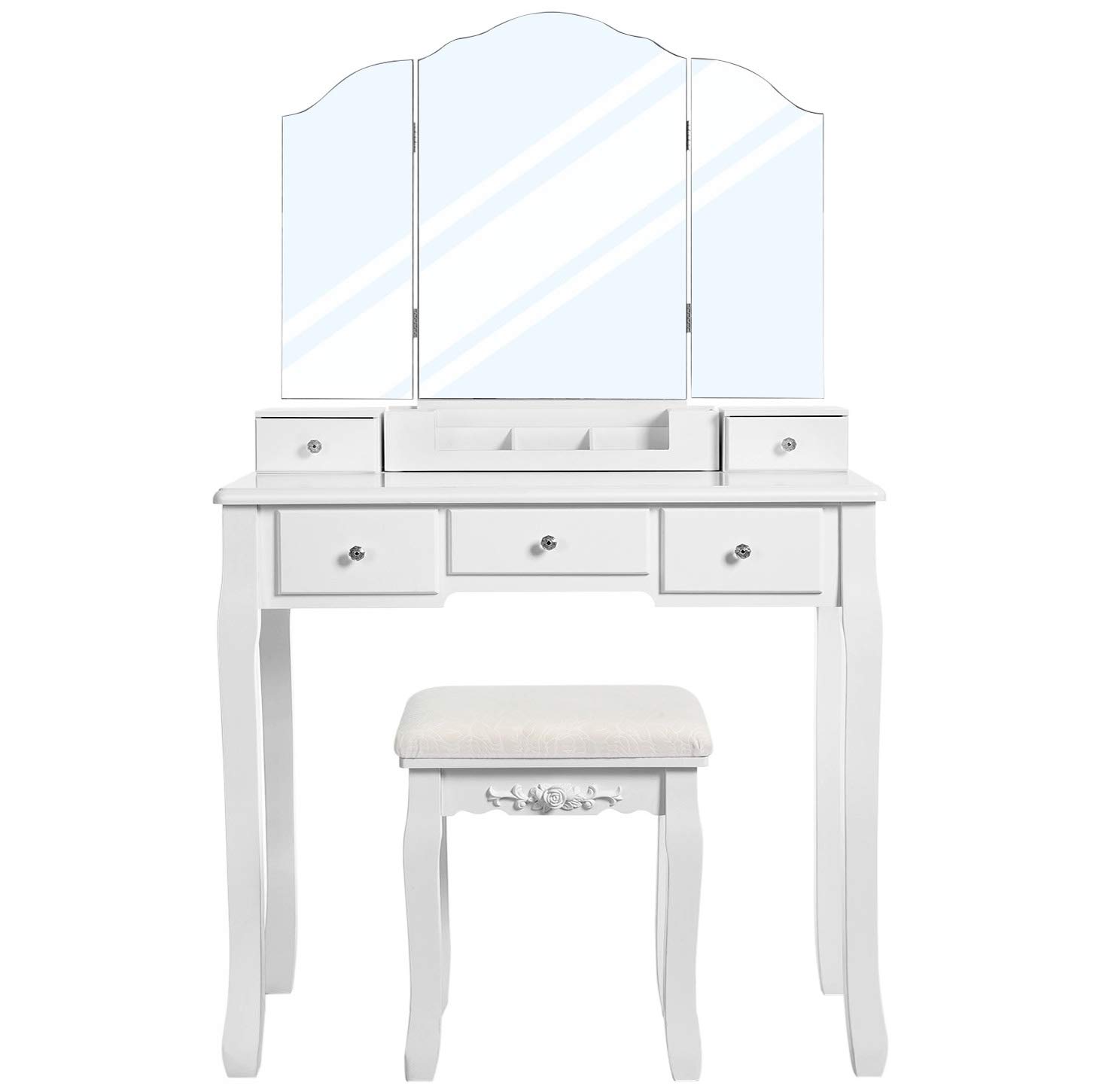 Toaletní stolek se stoličkou 3 zrcadla SONGMICS 80x40x135 cm | bílý