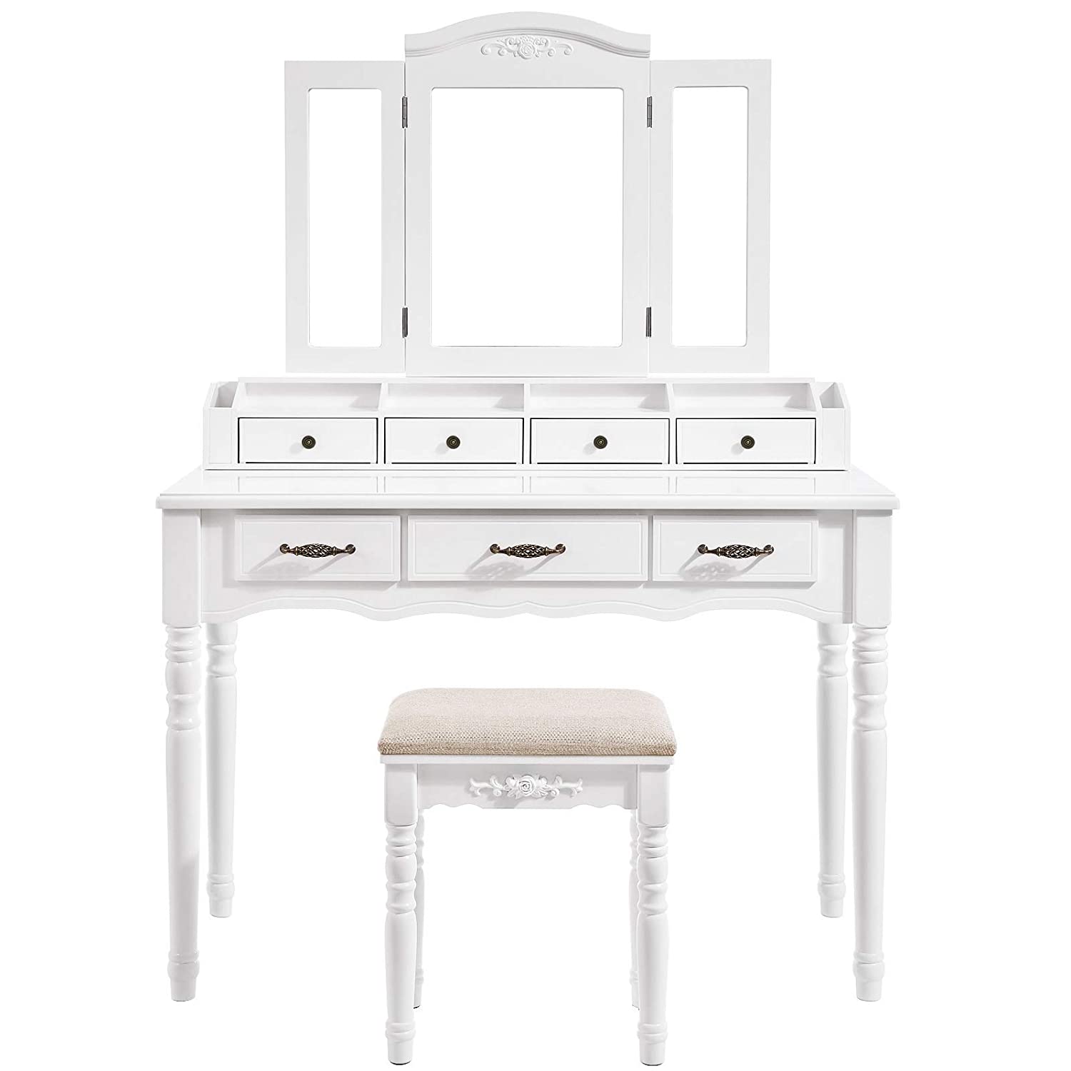 Toaletní stolek se stoličkou 3 zrcadla SONGMICS 90x40x148 cm | bílý