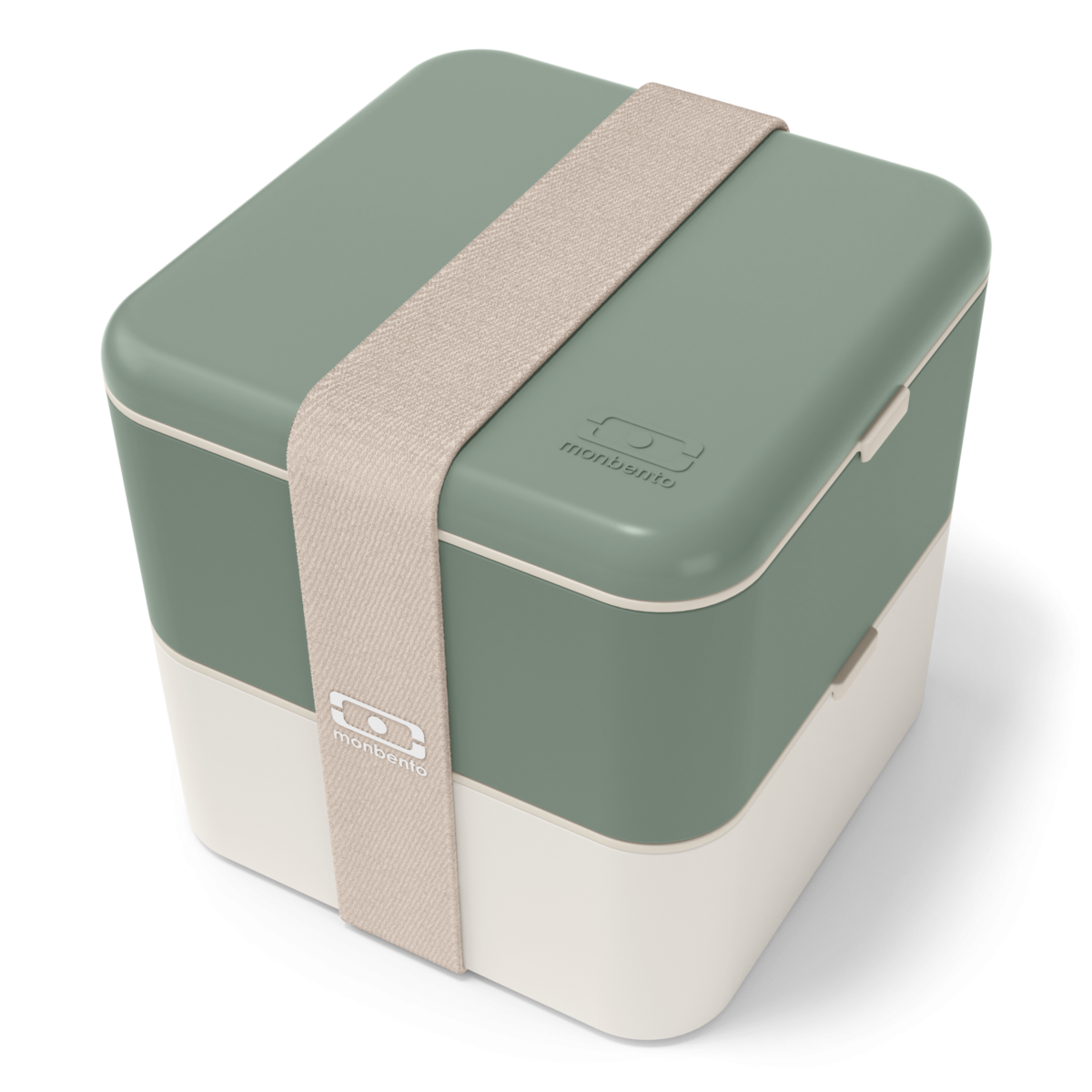 Svačinový bento box MonBento Square Natural Green | krémová, zelená