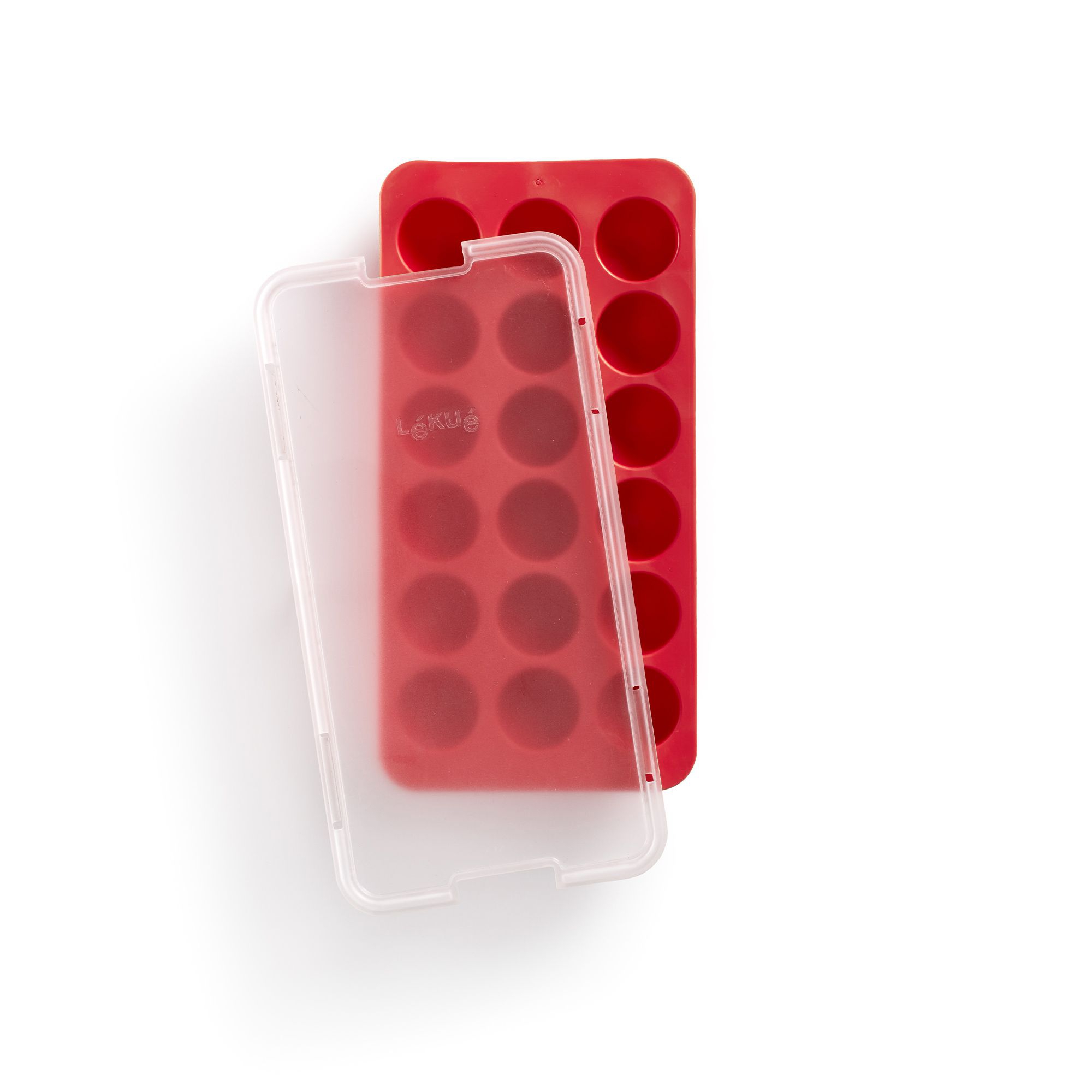 Silikonová forma na led Lékué Round Ice Cube Tray 18 kostek| červená