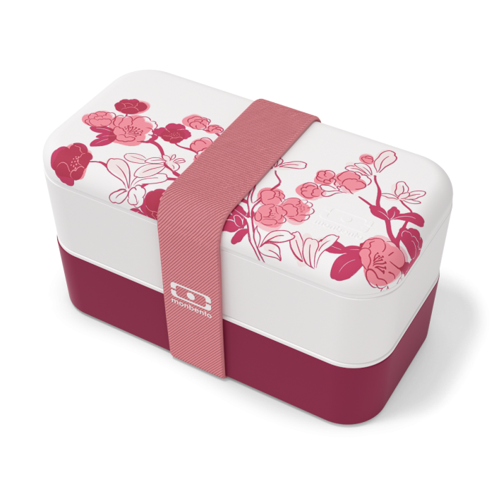 Svačinový bento box MonBento Original Graphic Magnolia | vínová, bílá