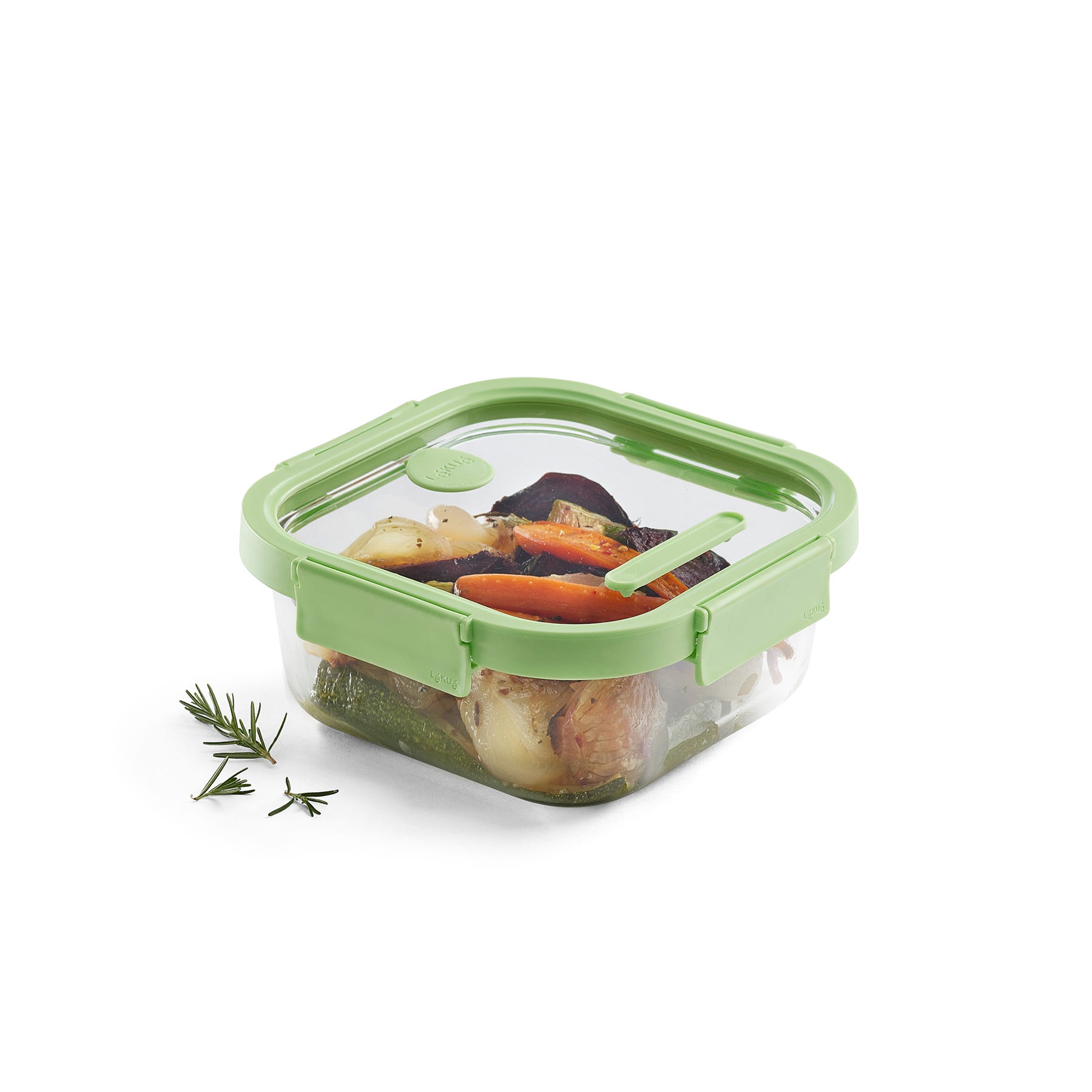 Skleněná hermetická dóza na potraviny Lékué Square Glass, čtverec, 320 ml | zelená