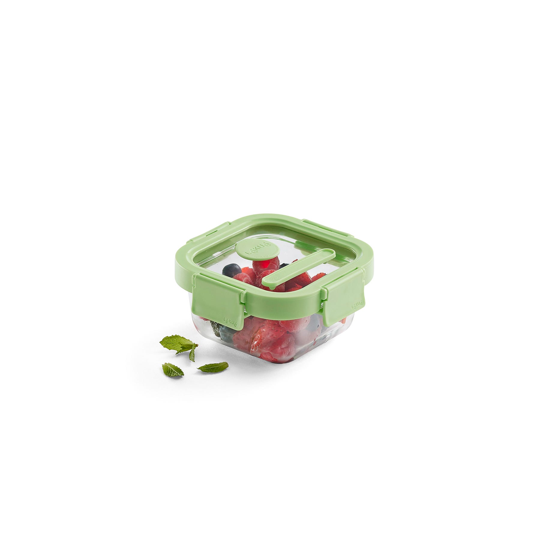 Skleněná hermetická dóza na potraviny Lékué Square Glass, čtverec, 1100 ml | zelená