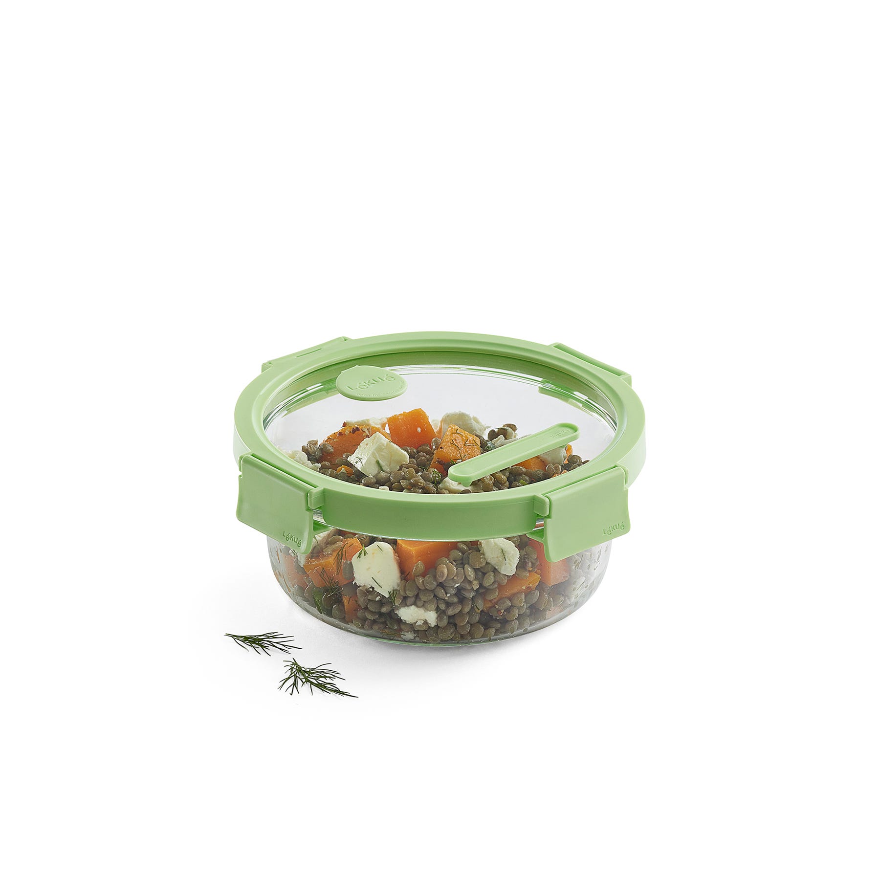 Skleněná hermetická dóza na potraviny Lékué Square Glass, kulatá, 950 ml | zelená