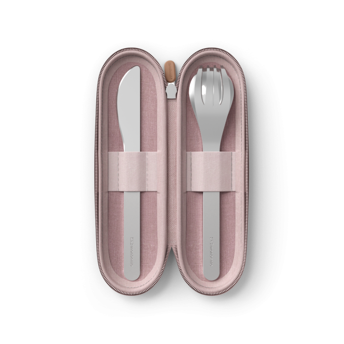 Cestovní nerezové příbory MonBento Slim Nest Trio Knife v pouzdře | růžová