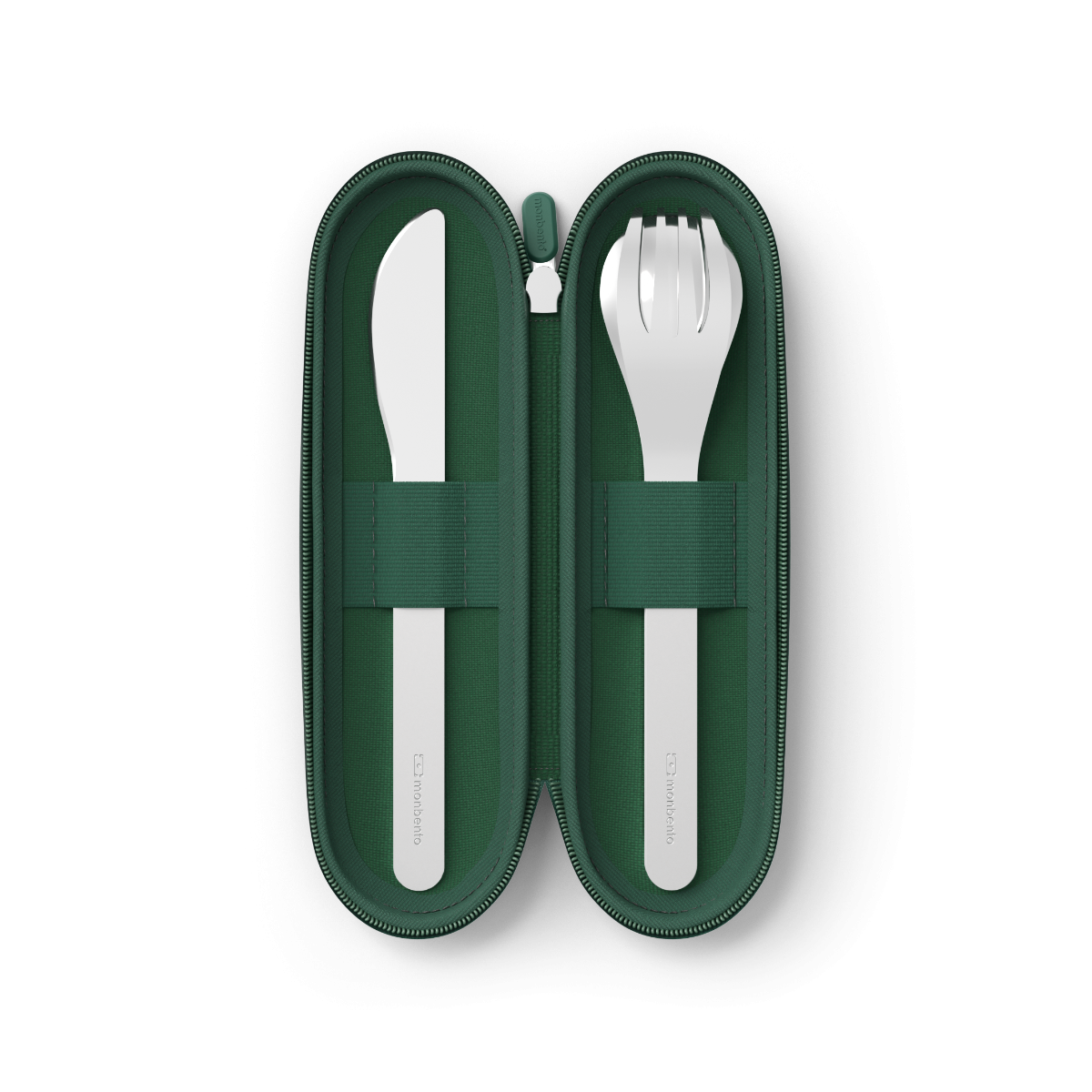 Cestovní nerezové příbory MonBento Slim Nest Trio Knife v pouzdře | tmavě zelená