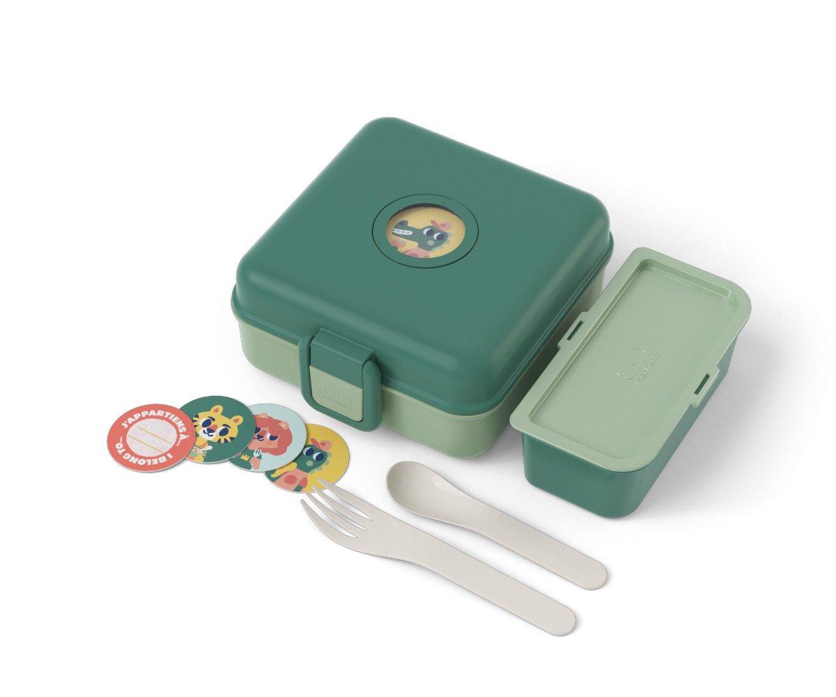 Dětský dárkový set na svačinu, box a sada příborů MonBento Kids Forest | zelený