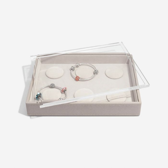 Box na šperky s průhledným víkem Taupe Classic 6 Charm Bracelet | šedobéžová