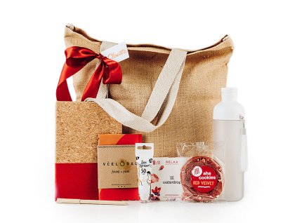 reklamne predmety na event na firemnu akciu v plazovej jutovej taske s poznamkovym blokom perom ekologickym obalom opalovacim kremom s logom mikrodrikami flaskou na vodu 1