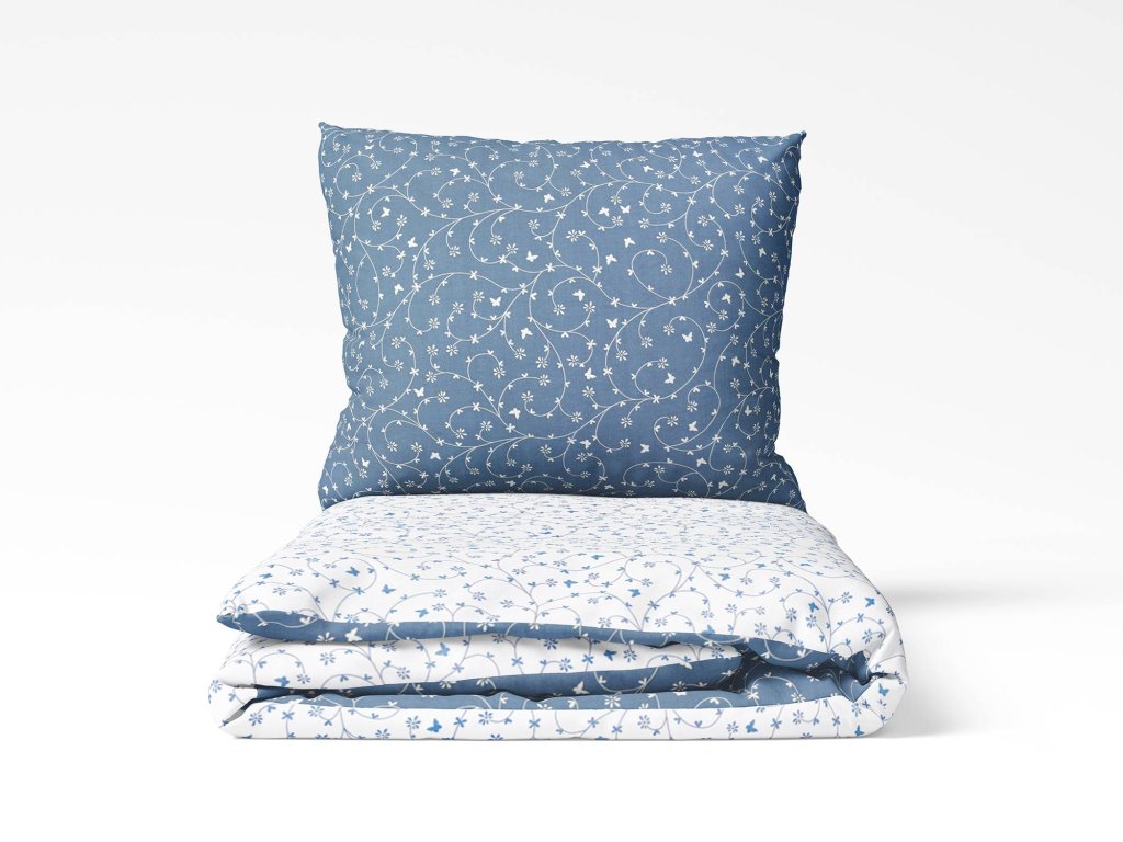 156924 povleceni bavlnene modre kvitky a motylci