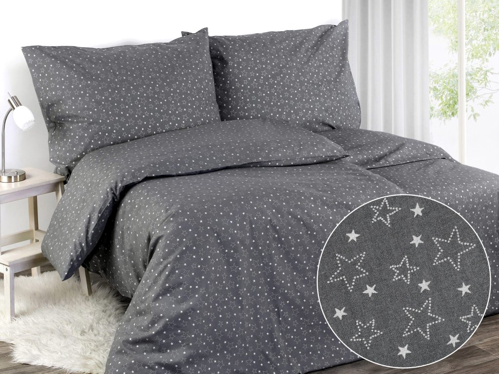 156780 vanocni povleceni bavlnene tmave sede hvezdicky