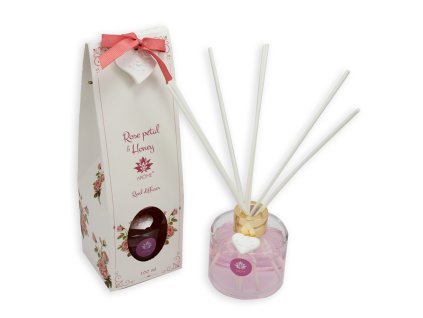 100 ml tyčinkový difuzér v dárkové krabičce, barevný parfém, Rose petal and Honey