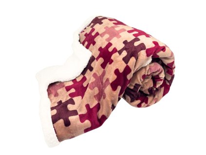 142632 3 mikroflanelova deka s berankem puzzle cervena a hneda