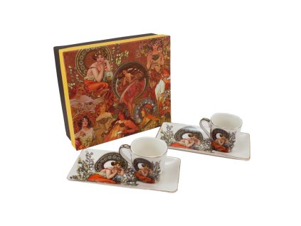 144155 espresso set s podtacky 2 x 65 ml mucha svetly