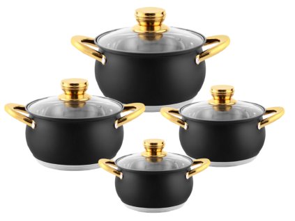 149686 sada nerezoveho nadobi 8dilna cerna matna se zlatymi uchyty