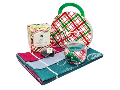 157860 arome vanocni darkovy set hrnek caj svicka a set uterek karo